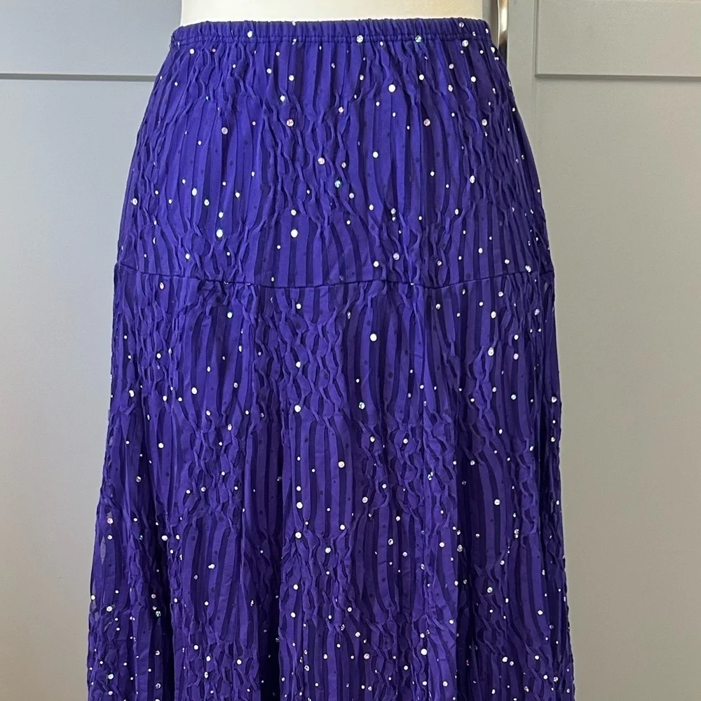 VTG Women's Med Maxi Skirt A-Line Crinkled Purple Two Tone Stretchy Gypsie Fairy